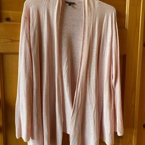 Eileen Fisher pink linen sweater, shawl collar.